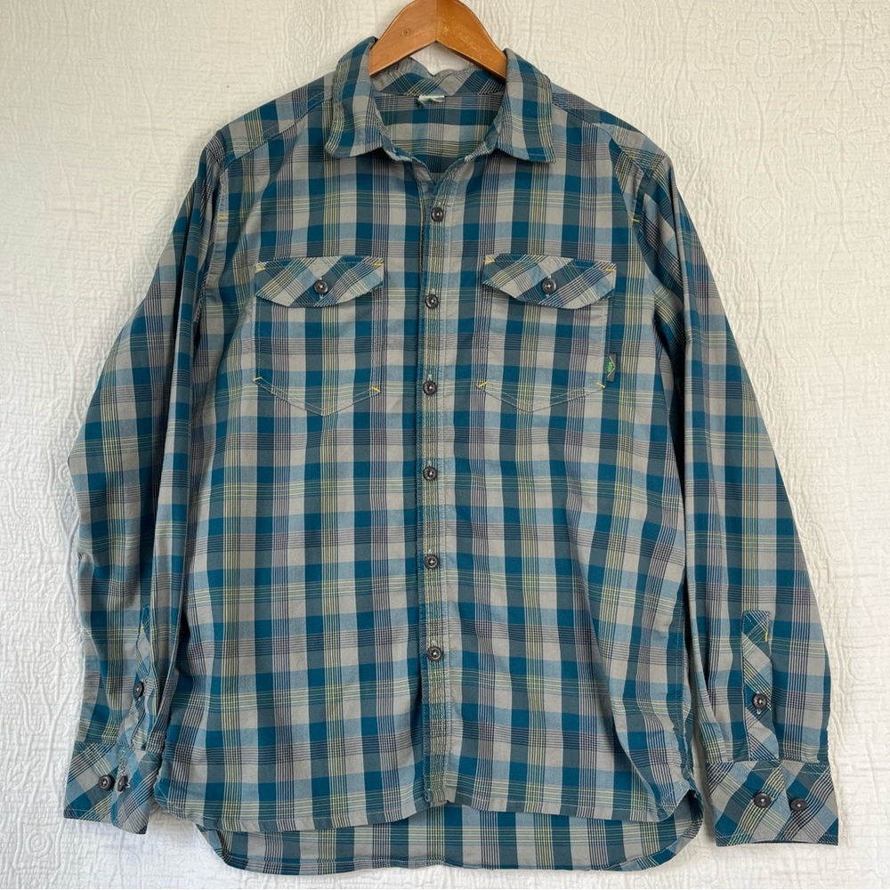 Stio Shirt Mens Large Plaid Flannel Blue Cotton Poly Mix Casual Sporty Button Up